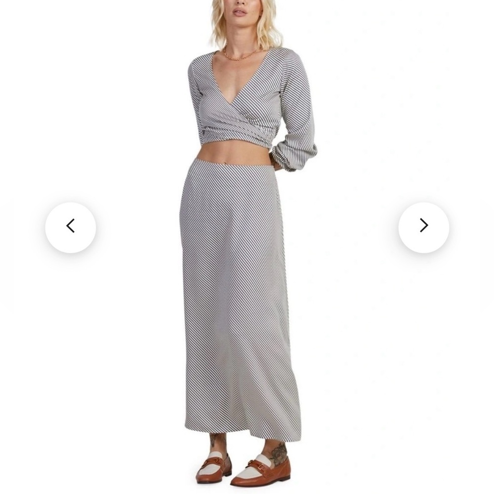 RVCA Eclipse 2-Piece Stripe Maxi Skirt & Tie-Front Crop Top Set Size XS